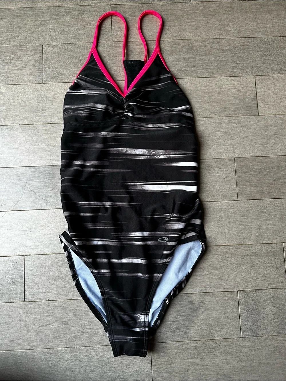 Girls Juniors Champion Black Static Pink Summer One Piece Bathing Suit Pool SM
